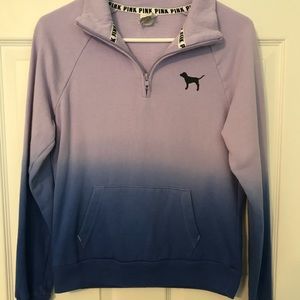 Pink quarter zip sweatshirt.